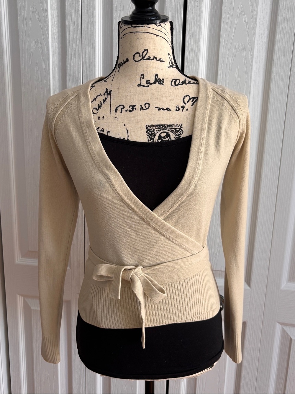H&M Cream Wrap Knit Sweater with Tie Waist